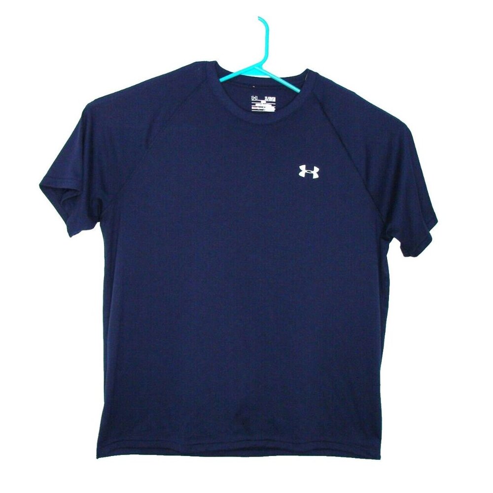 Under Armour Size XL Loose Activewear Mens Blue Heat Gear Short Sleeve Shirt Gym